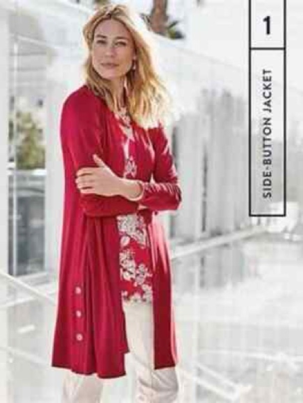 J. Jill Red Side-Button Long Cardigan